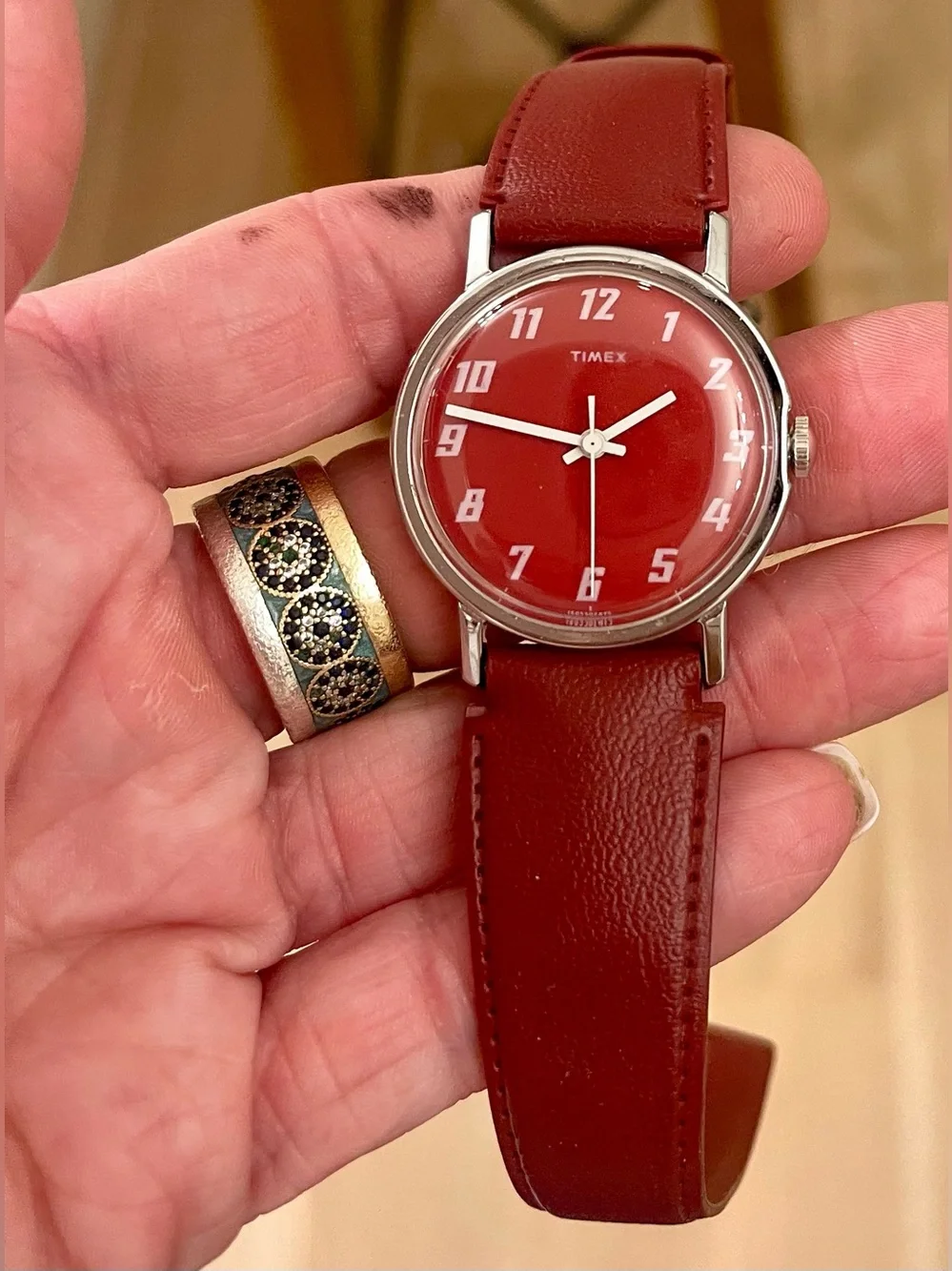 Timex Vintage Mercury Red Dial Watch with Matching Red Leather Strap